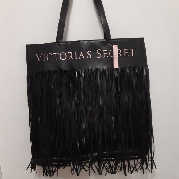 New Victoria's Secret Fringed Black Tote Bag - Picture 2 of 10